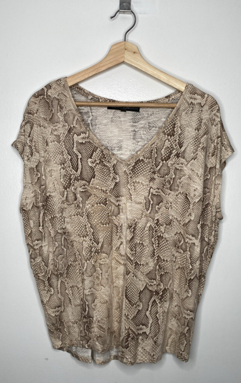 White House Black Market Reptile Print V-Neck Cap Sleeve Top Size M